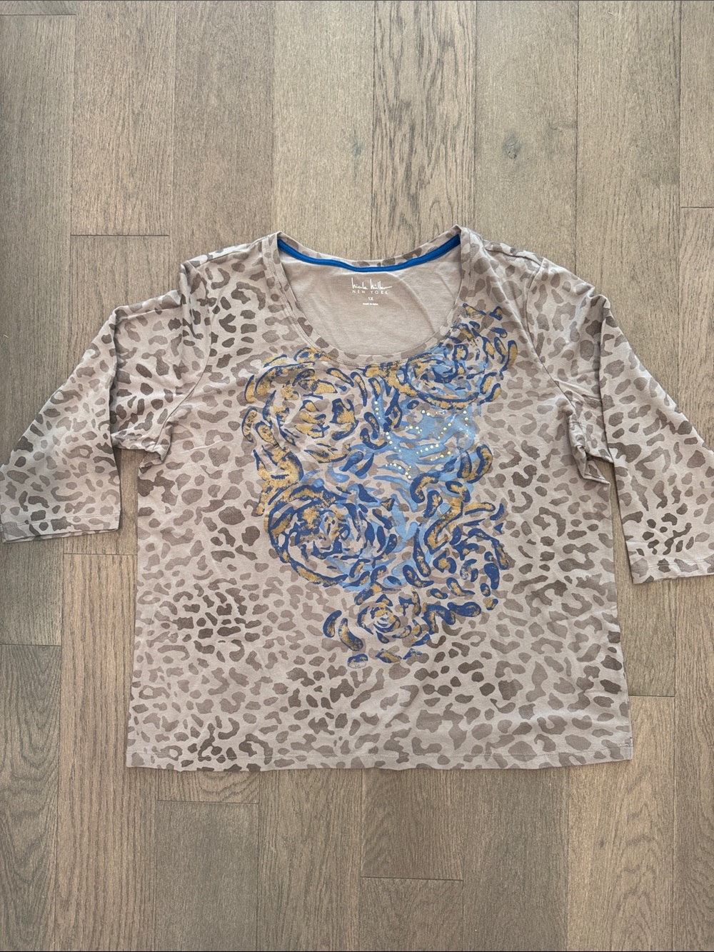 Nicole Miller Leopard Animal Print Scoop Neck Floral Graphic Women’s 1X NWT